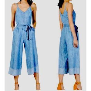 TRINA TURK " CLOUD" CHAMBRAY CROPPED JUMPSUIT  Size12 EUC